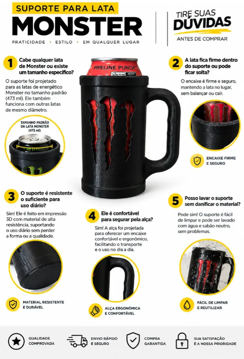 Suporte Para Lata Monster Energético Cooler Copo Preto