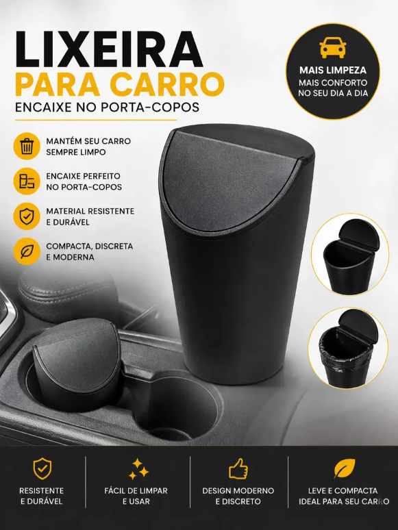 Lixeira Automotiva Porta Copo Universal Com Tampa