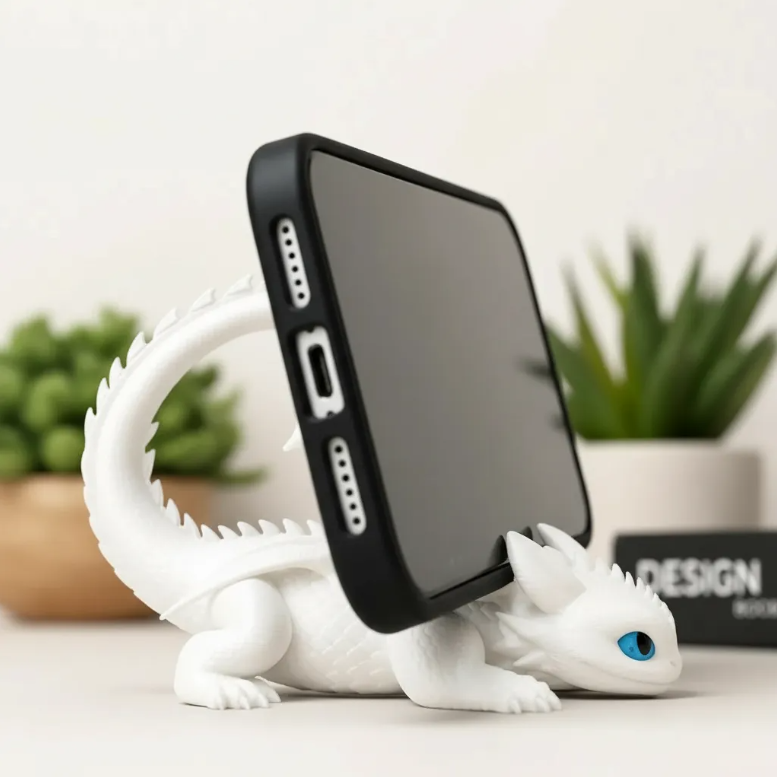 Suporte De Celular Furia Da Luz Dragão Branco Decoração